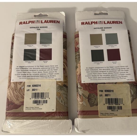 Ralph Lauren Kathleen Border Tea Wallpaper Border 82802210 8.5 Sq Feet Set Of 2 - Picture 4 of 4